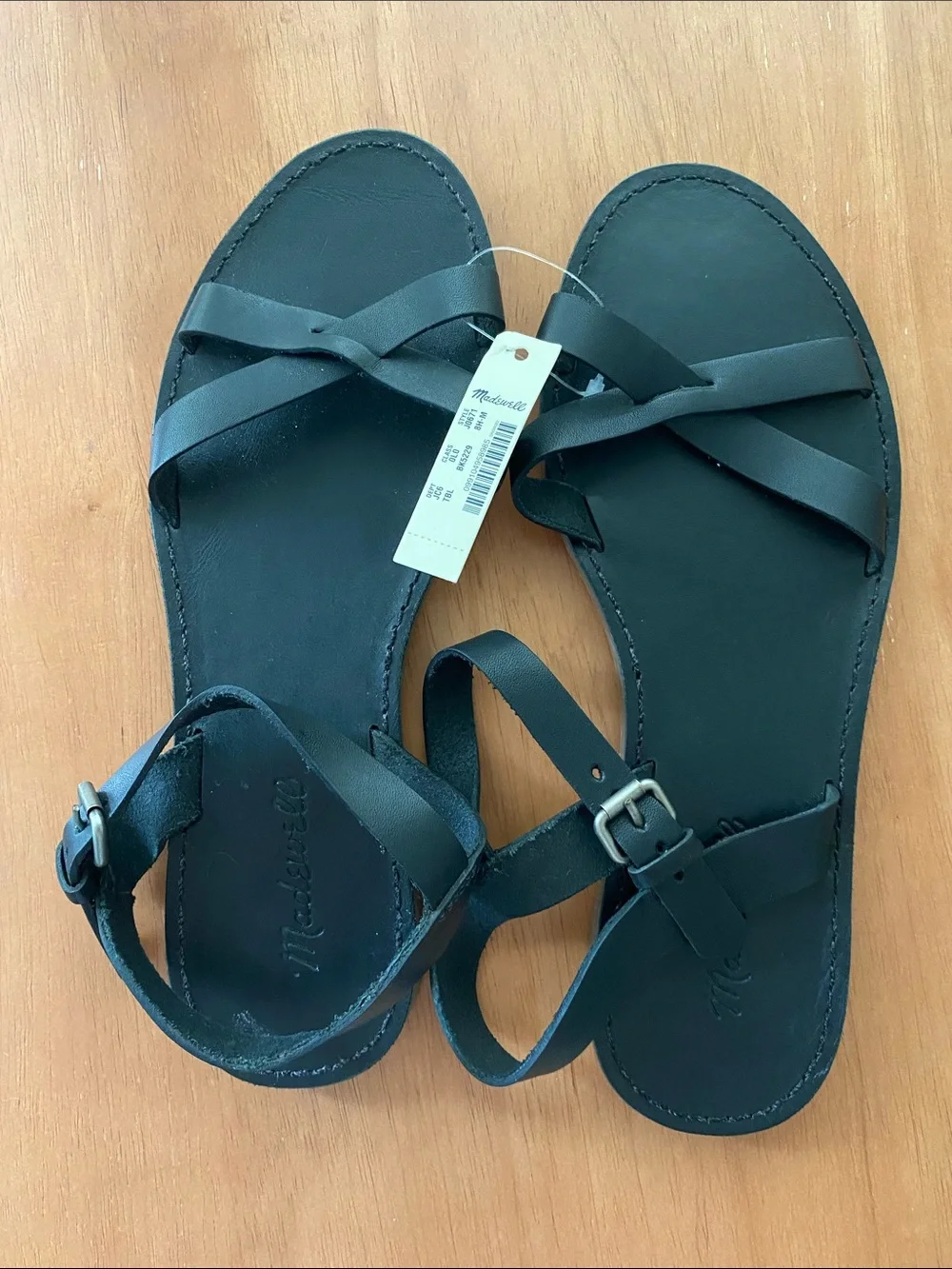 Madewell Black Leather Strappy Flat Sandals